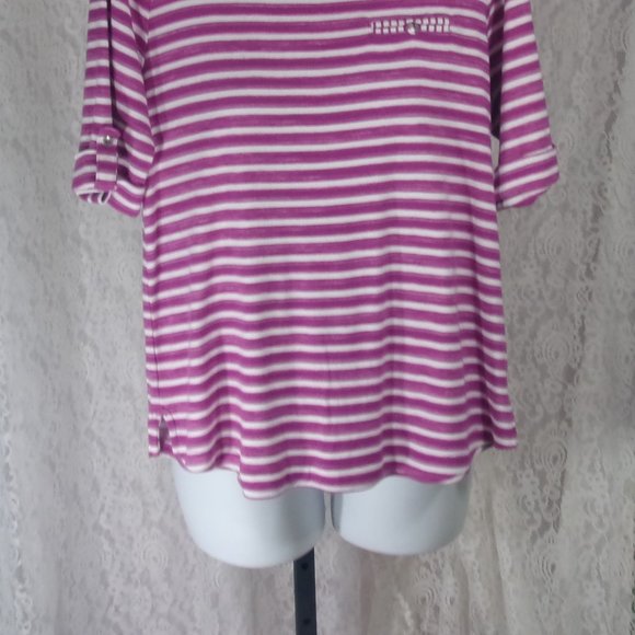 Croft & Barrow 100% Cotton Fuchsia White Striped Knit Top NWOT Size XL - Picture 2 of 4